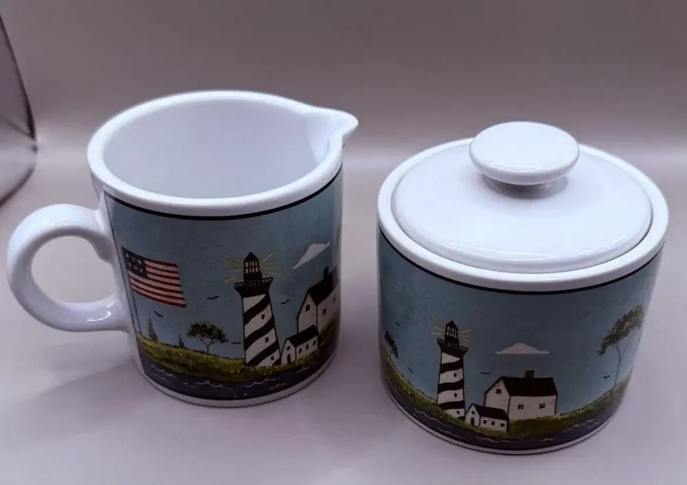 Warren Kimble Coastal Breeze Cream Pitcher and Sugar Bowl with Lid